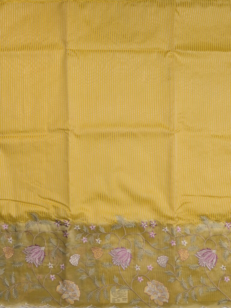 Dupion fancy saree allover stripes with embroidery cutwork border and tissue blouse