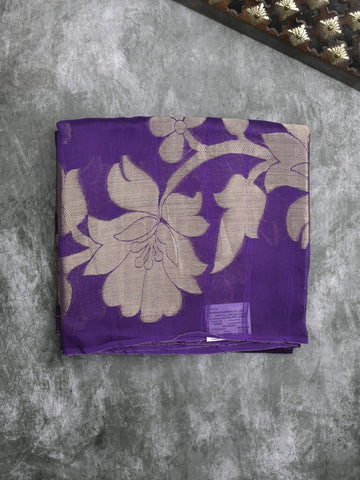 Kora fancy saree blue color allover plain with zari border and zari pallu & self blouse