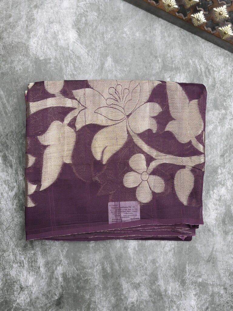 Kora fancy saree violet color allover plain with zari border and zari pallu & self blouse