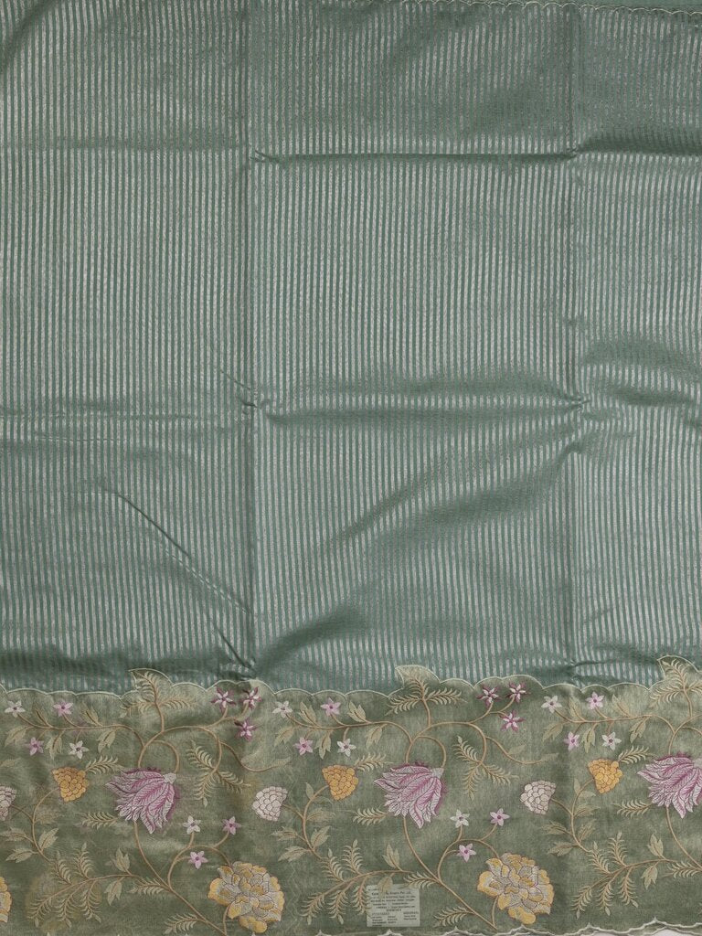 Dupion fancy saree allover stripes with embroidery cutwork border and tissue blouse