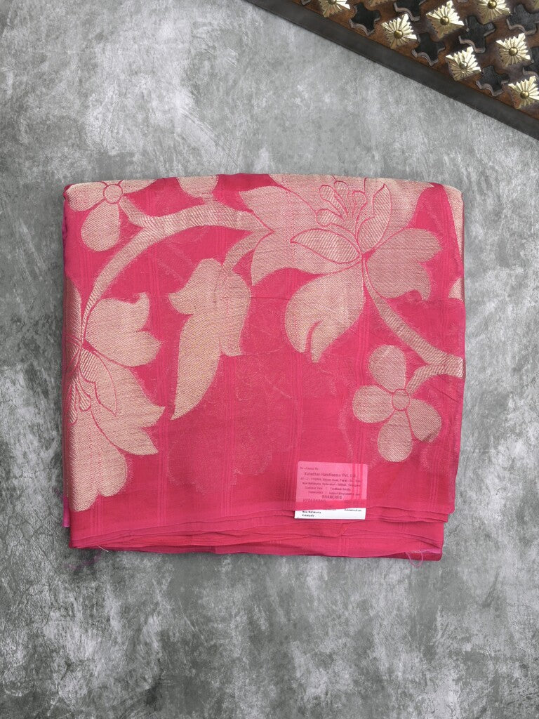 Kora fancy saree pink color allover plain with zari border and zari pallu & self blouse