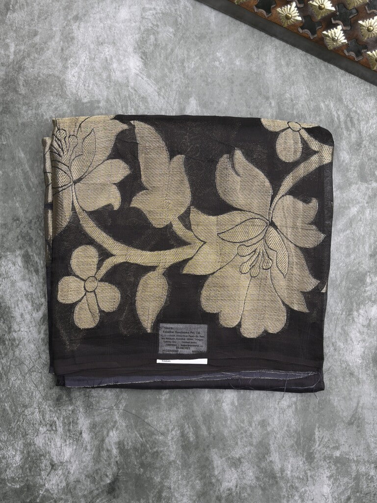 Kora fancy saree black color allover plain with zari border and zari pallu & self blouse