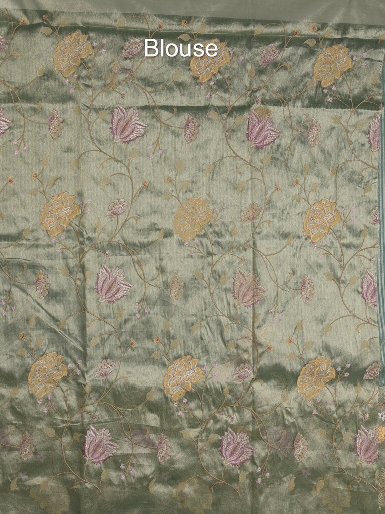 Dupion fancy saree allover stripes with embroidery cutwork border and tissue blouse