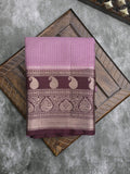 Kora fancy saree purple color allover checks with zari border and rich pallu & brocade blouse
