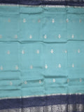Green mango fancy saree allover zari motifs with contrast pallu and attached blouse