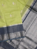 Green mango fancy saree allover zari motifs with contrast pallu and attached blouse