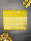 Jute sik fancy saree golden yellow color allover zari motifs & zari border with rich pallu and attached blouse