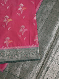 Raw mango fancy saree in pink color with allover zari motifs and zari border with brocade pallu & blouse