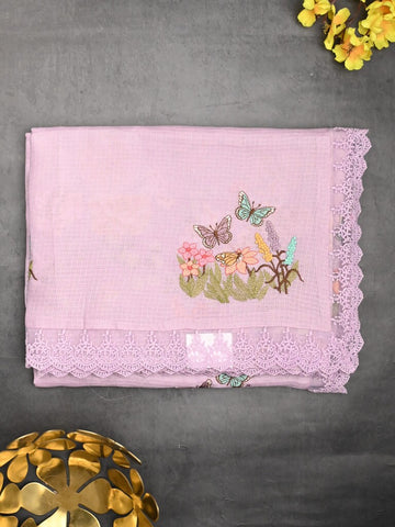 Kota fancy saree light purple color allover embroidery & fancy border with printed pallu and printed blouse