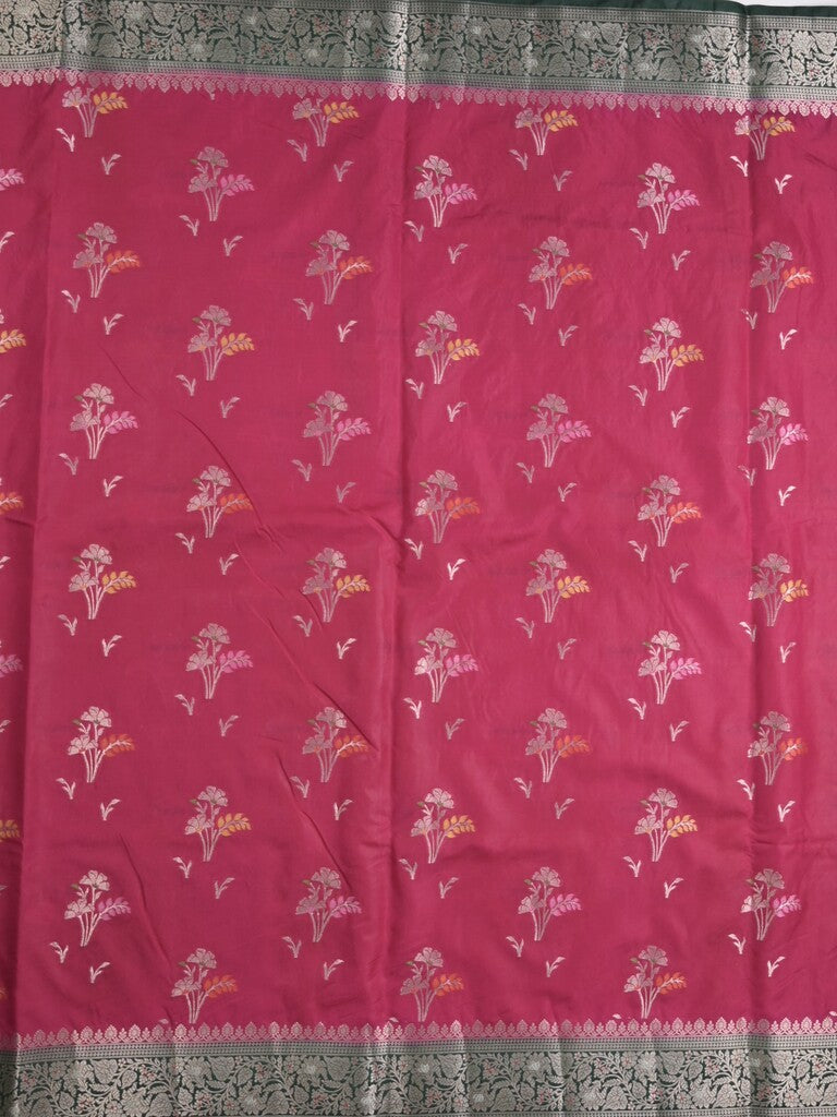 Raw mango fancy saree in pink color with allover zari motifs and zari border with brocade pallu & blouse