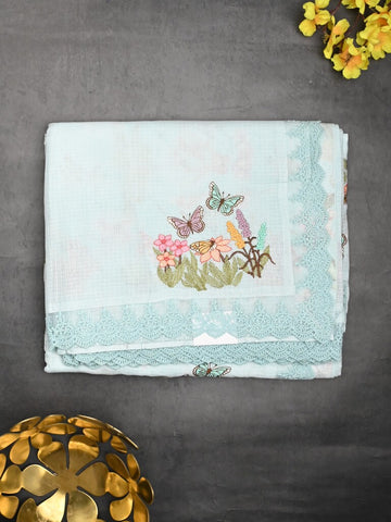 Kota fancy saree pastel blue color allover embroidery & fancy border with printed pallu and printed blouse