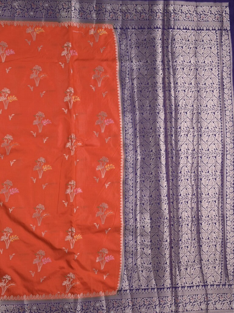 Raw mango fancy saree in orange color with allover zari motifs and zari border with brocade pallu & blouse