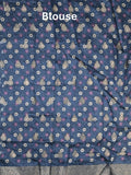 Dola silk fancy saree navy blue color allover prints & zari border with printed pallu and printed blouse