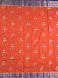 Raw mango fancy saree in orange color with allover zari motifs and zari border with brocade pallu & blouse