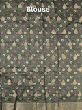 Dola silk fancy saree dark green color allover prints & zari border with printed pallu and printed blouse