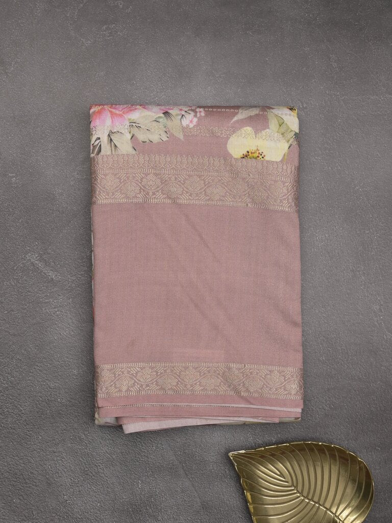 Munga fancy floral printed saree with big border and attached blouse