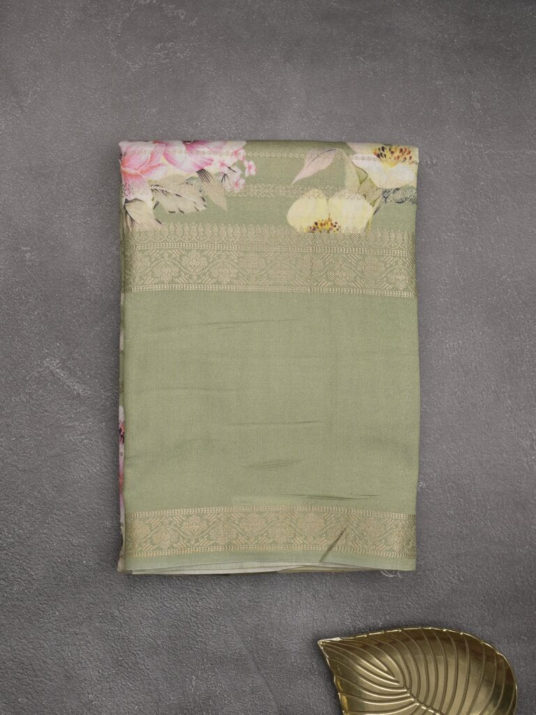 Munga fancy floral printed saree with big border and attached blouse