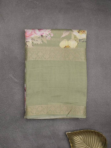 Munga fancy floral printed saree with big border and attached blouse
