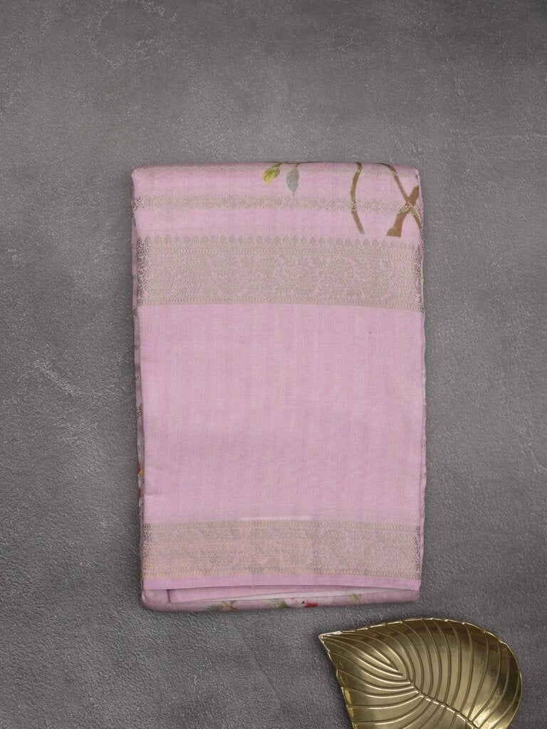 Munga fancy floral printed saree with big border and attached blouse