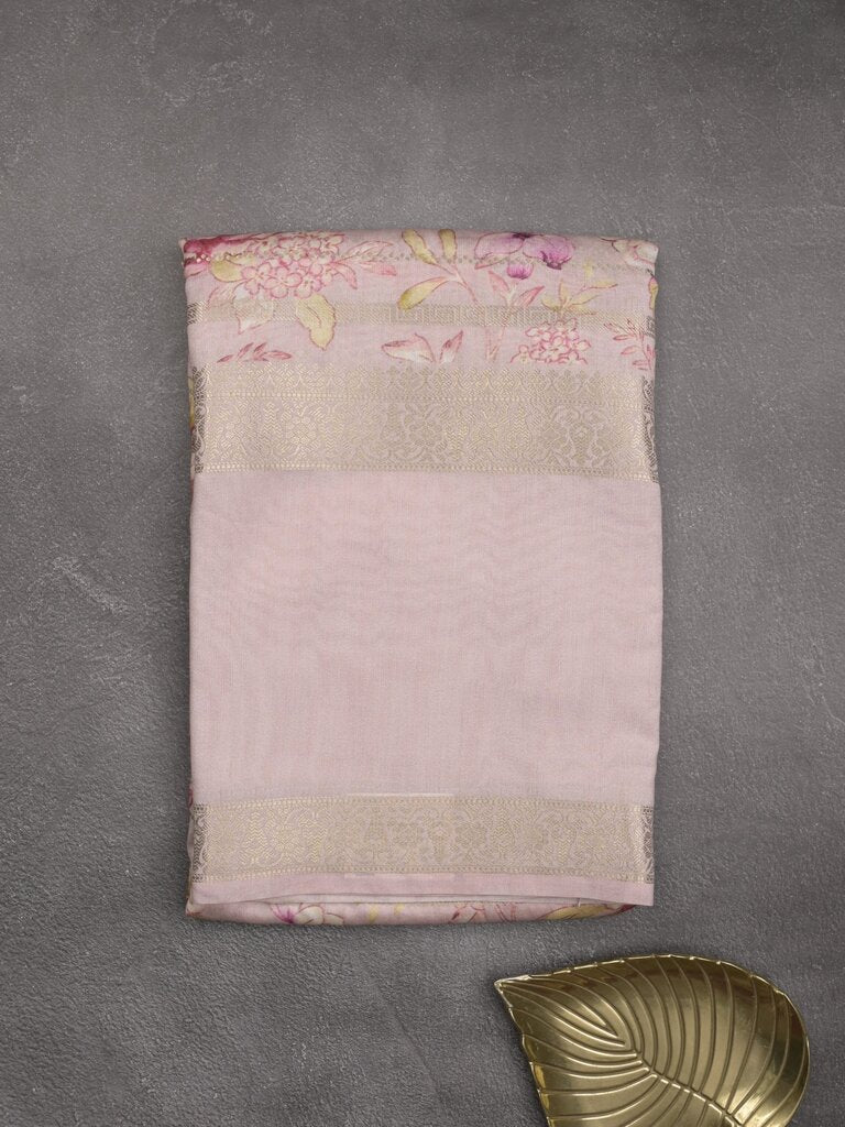 Munga fancy floral printed saree with big border and attached blouse