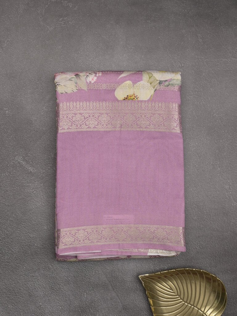 Munga fancy floral printed saree with big border and attached blouse