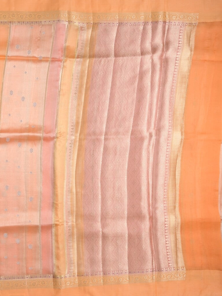 Raw mango fancy saree in peach color with allover zari weaves and zari border with brocade pallu & blouse