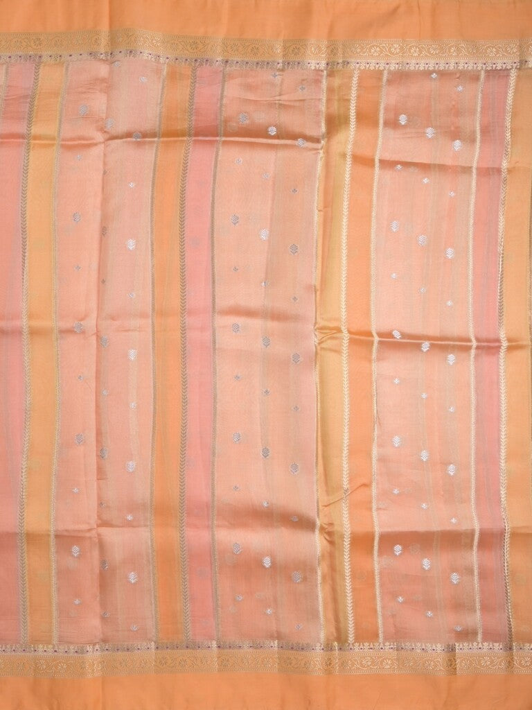 Raw mango fancy saree in peach color with allover zari weaves and zari border with brocade pallu & blouse