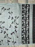 Dola silk fancy saree light blue color allover prints & zari border with printed pallu and printed blouse
