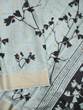 Dola silk fancy saree light blue color allover prints & zari border with printed pallu and printed blouse