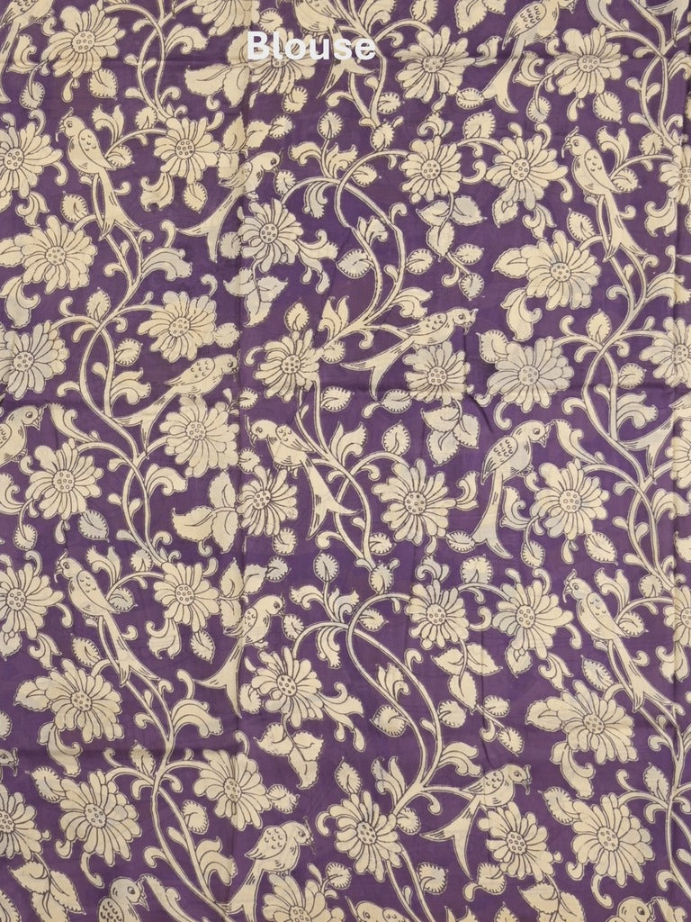 Kalamkari silk fancy saree in light cream color with contrast border & printed pallu and printed blouse