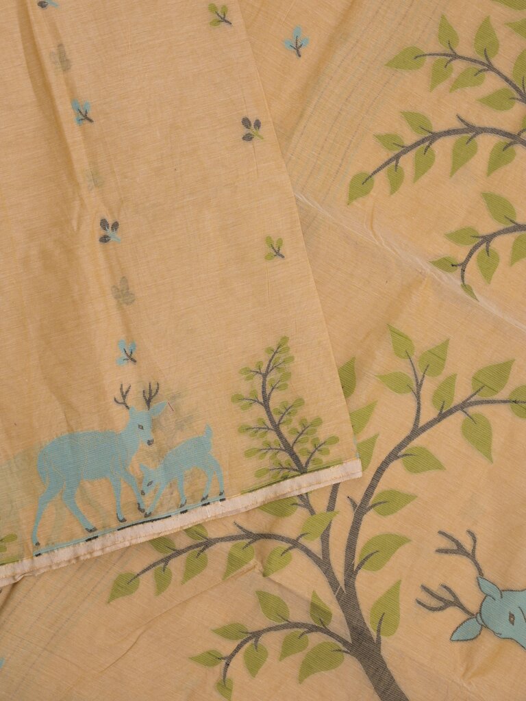 Jamdani cotton saree allover motifs and weaving pallu and attached plain blouse
