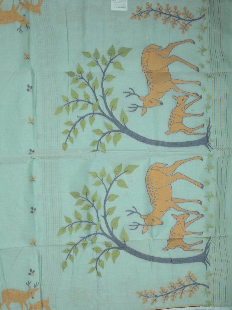 Jamdani cotton saree allover motifs and weaving pallu and attached plain blouse