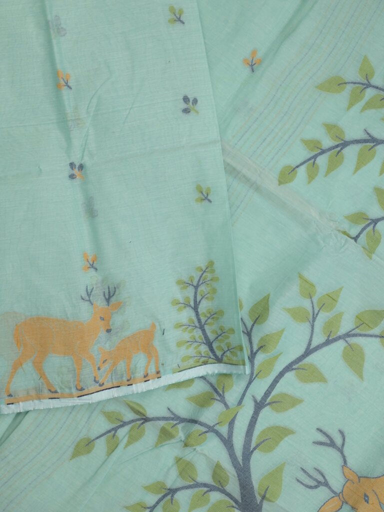 Jamdani cotton saree allover motifs and weaving pallu and attached plain blouse