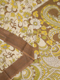 Kalamkari silk fancy saree in light cream color with contrast border & printed pallu and printed blouse