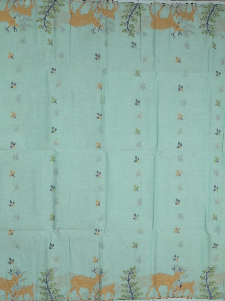 Jamdani cotton saree allover motifs and weaving pallu and attached plain blouse