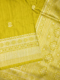 Jute sik fancy saree golden yellow color allover zari motifs & zari border with rich pallu and attached blouse