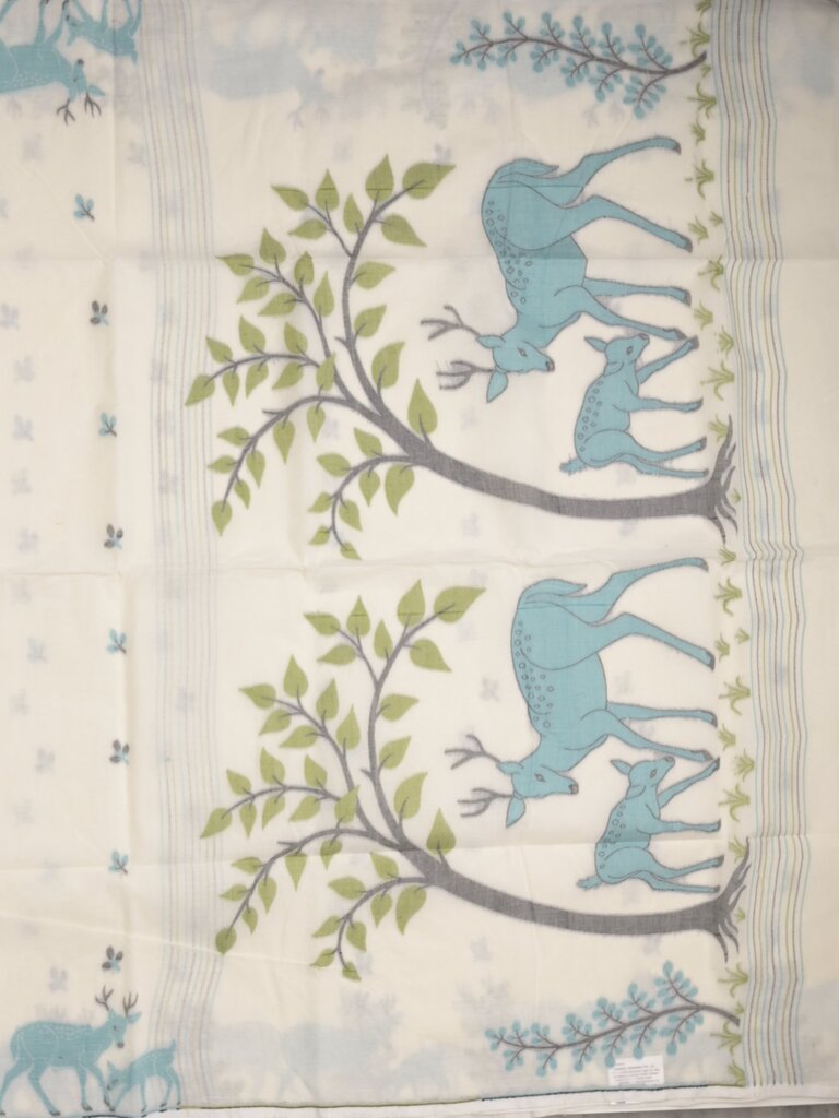 Jamdani cotton saree allover motifs and weaving pallu and attached plain blouse