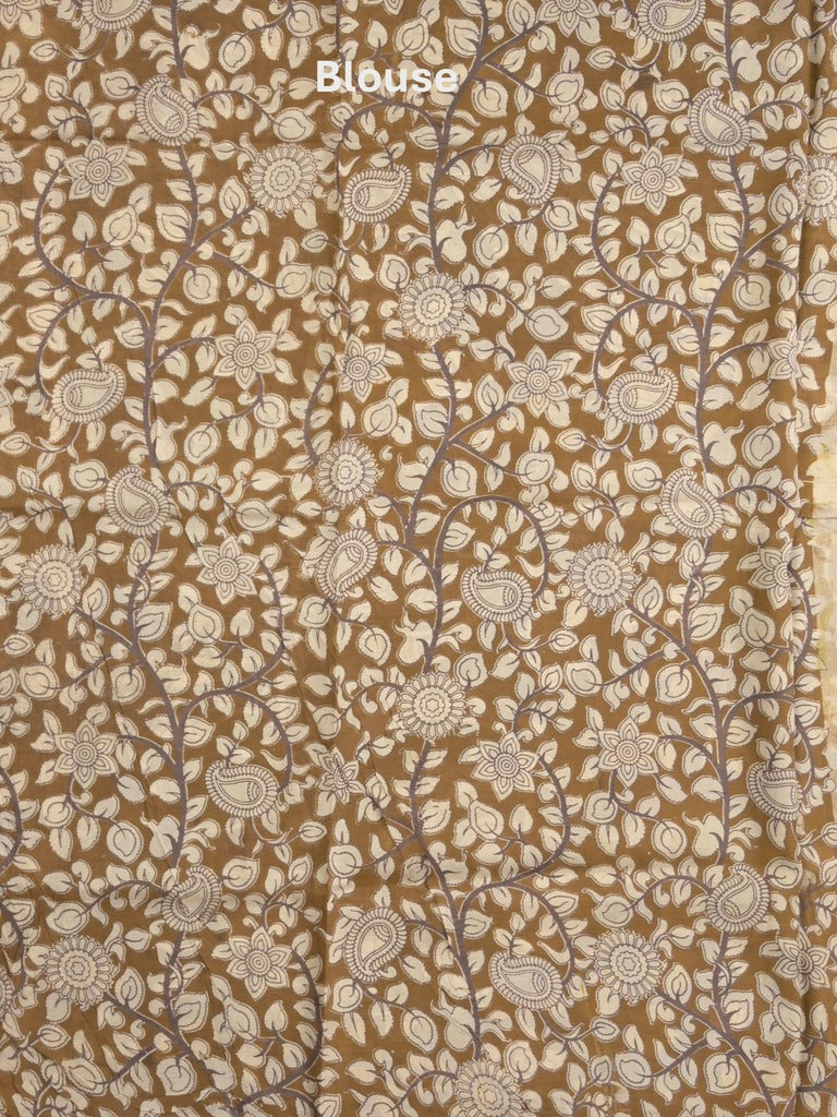 Kalamkari silk fancy saree in light cream color with contrast border & printed pallu and printed blouse