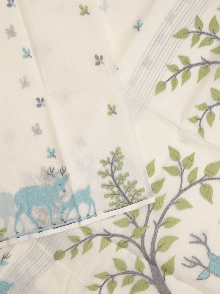 Jamdani cotton saree allover motifs and weaving pallu and attached plain blouse