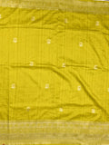 Jute sik fancy saree golden yellow color allover zari motifs & zari border with rich pallu and attached blouse