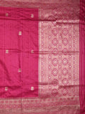 Jute sik fancy saree pink color allover zari motifs & zari border with rich pallu and attached blouse