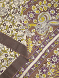 Kalamkari silk fancy saree in light cream color with contrast border & printed pallu and printed blouse