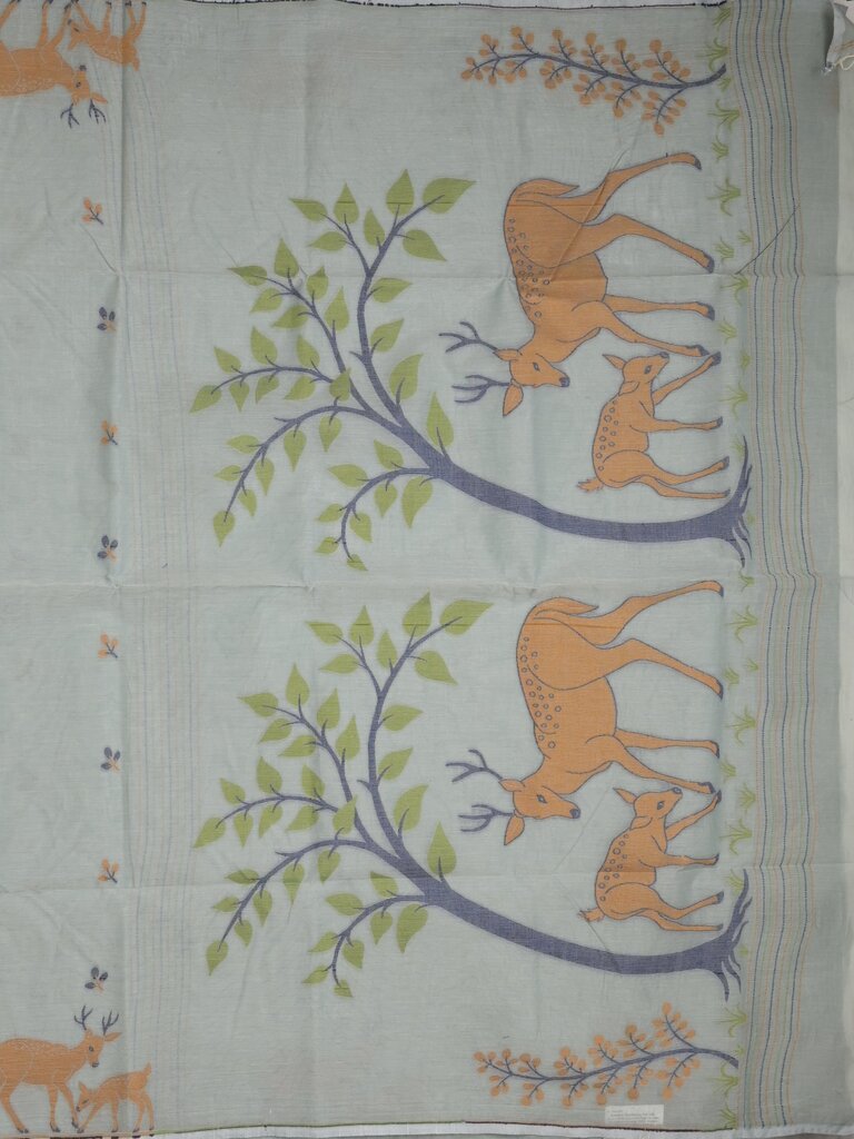 Jamdani cotton saree allover motifs and weaving pallu and attached plain blouse