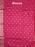 Jute sik fancy saree pink color allover zari motifs & zari border with rich pallu and attached blouse