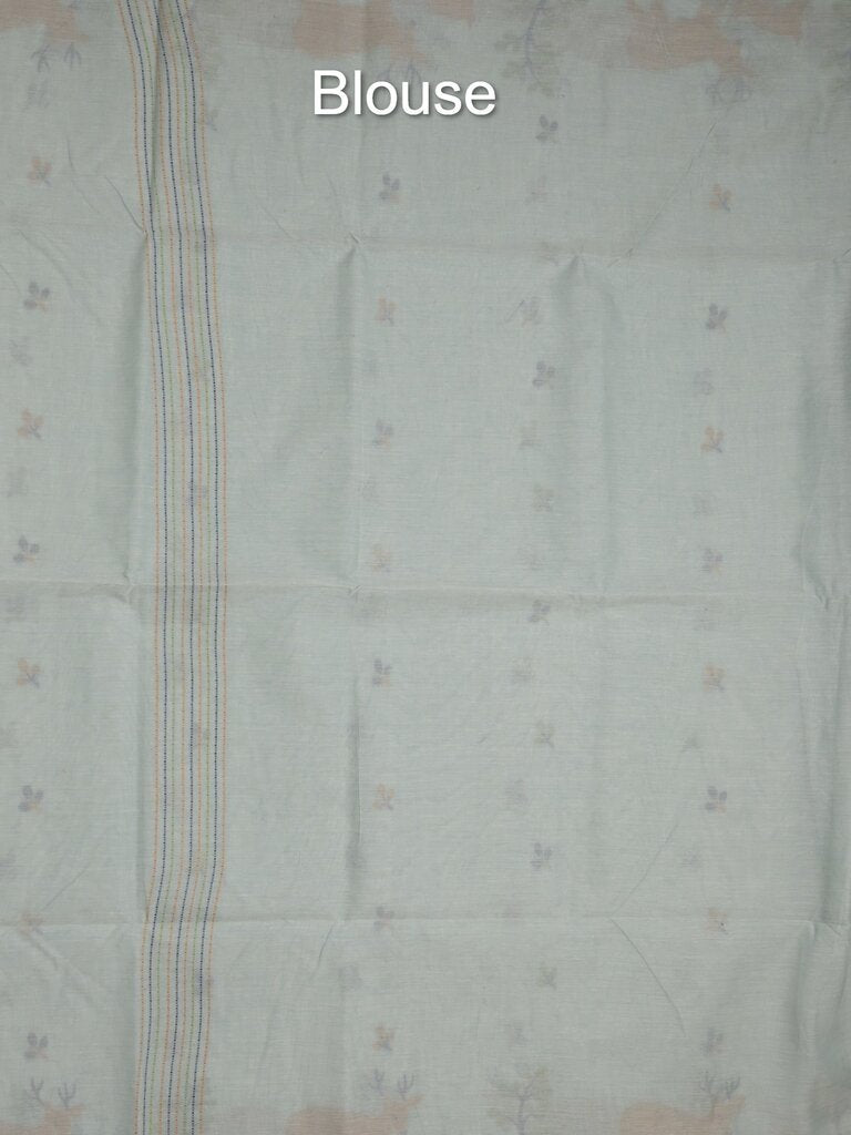 Jamdani cotton saree allover motifs and weaving pallu and attached plain blouse