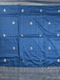 Jute sik fancy saree blue color allover zari motifs & zari border with rich pallu and attached blouse