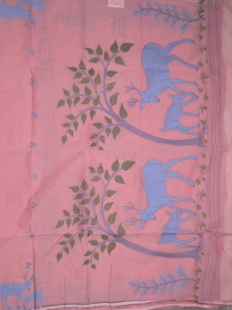 Jamdani cotton saree allover motifs and weaving pallu and attached plain blouse