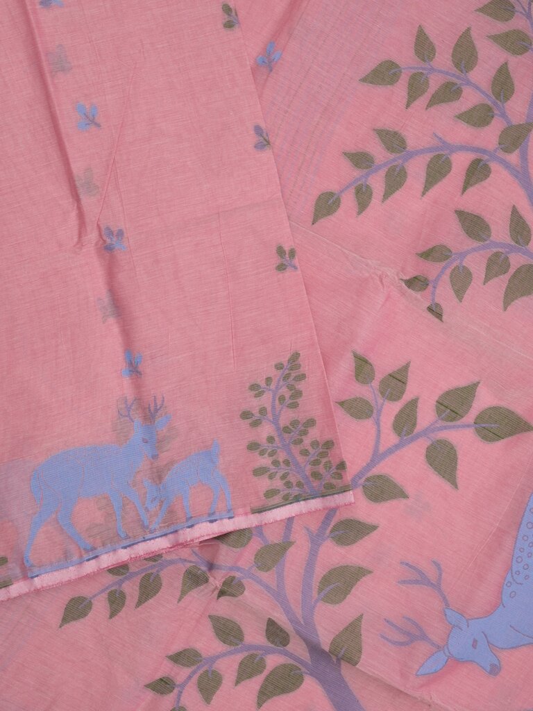 Jamdani cotton saree allover motifs and weaving pallu and attached plain blouse