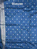 Jute sik fancy saree blue color allover zari motifs & zari border with rich pallu and attached blouse