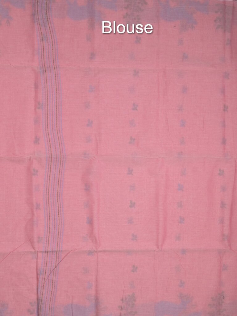 Jamdani cotton saree allover motifs and weaving pallu and attached plain blouse
